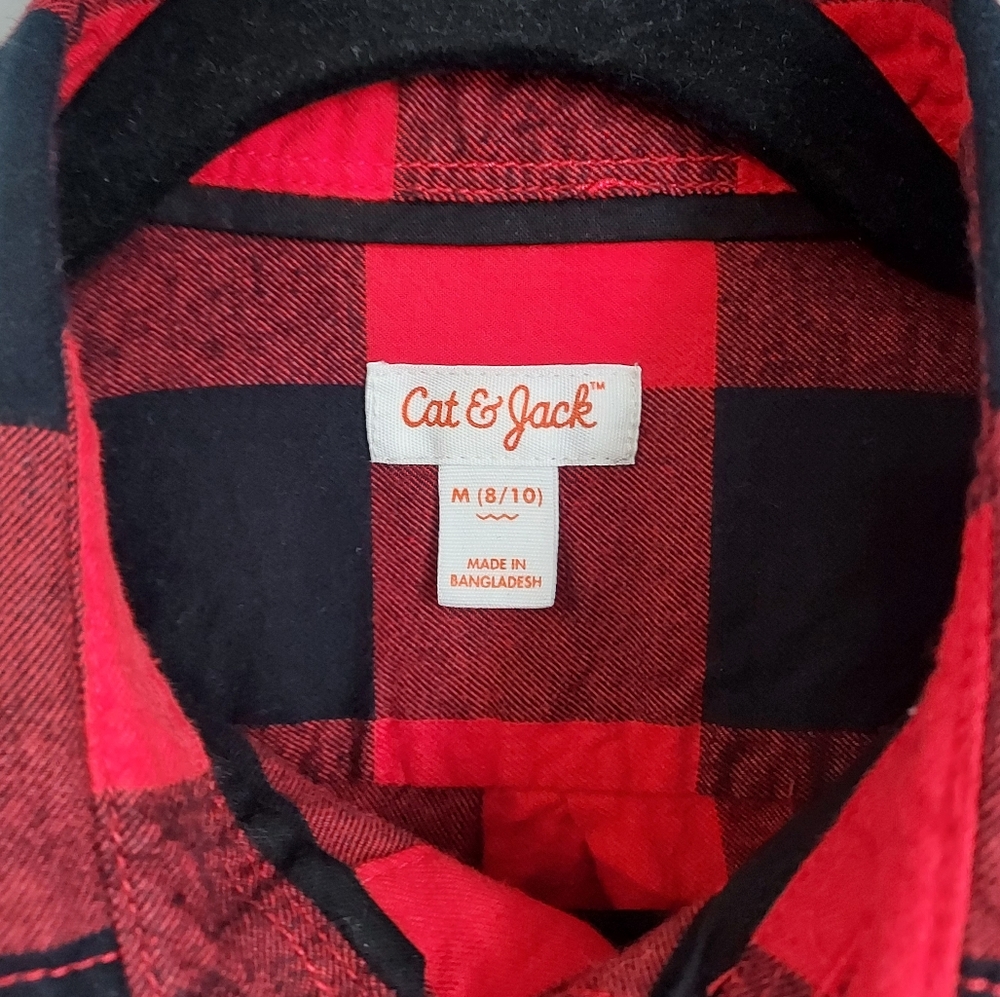 Cat & Jack girl's size M 8/10, long sleeve,  cotton, red & black plaid shirt - Picture 5 of 6